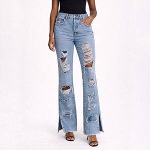 AO.LA by Alice and Olivia Jeans 25 Light Indigo Distressed Split‎ Hem Denim